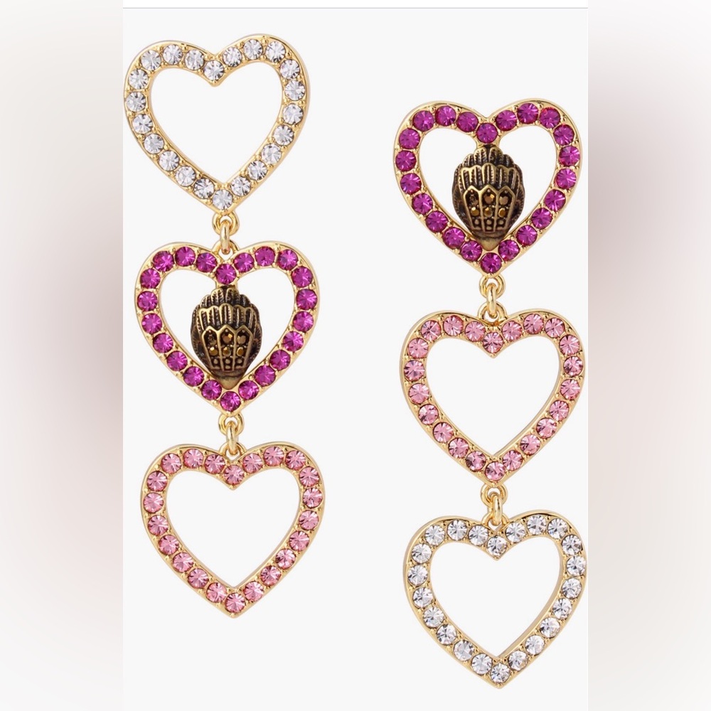 $130 Kurt Geiger London Crystal Heart Eagle Head Mismatch Drop Earrings Pink